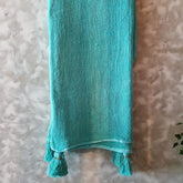 Baby Blue Raw Cotton Throw with Blue Beaded Tassels | 140×200cm Soft Lightweight Blanket